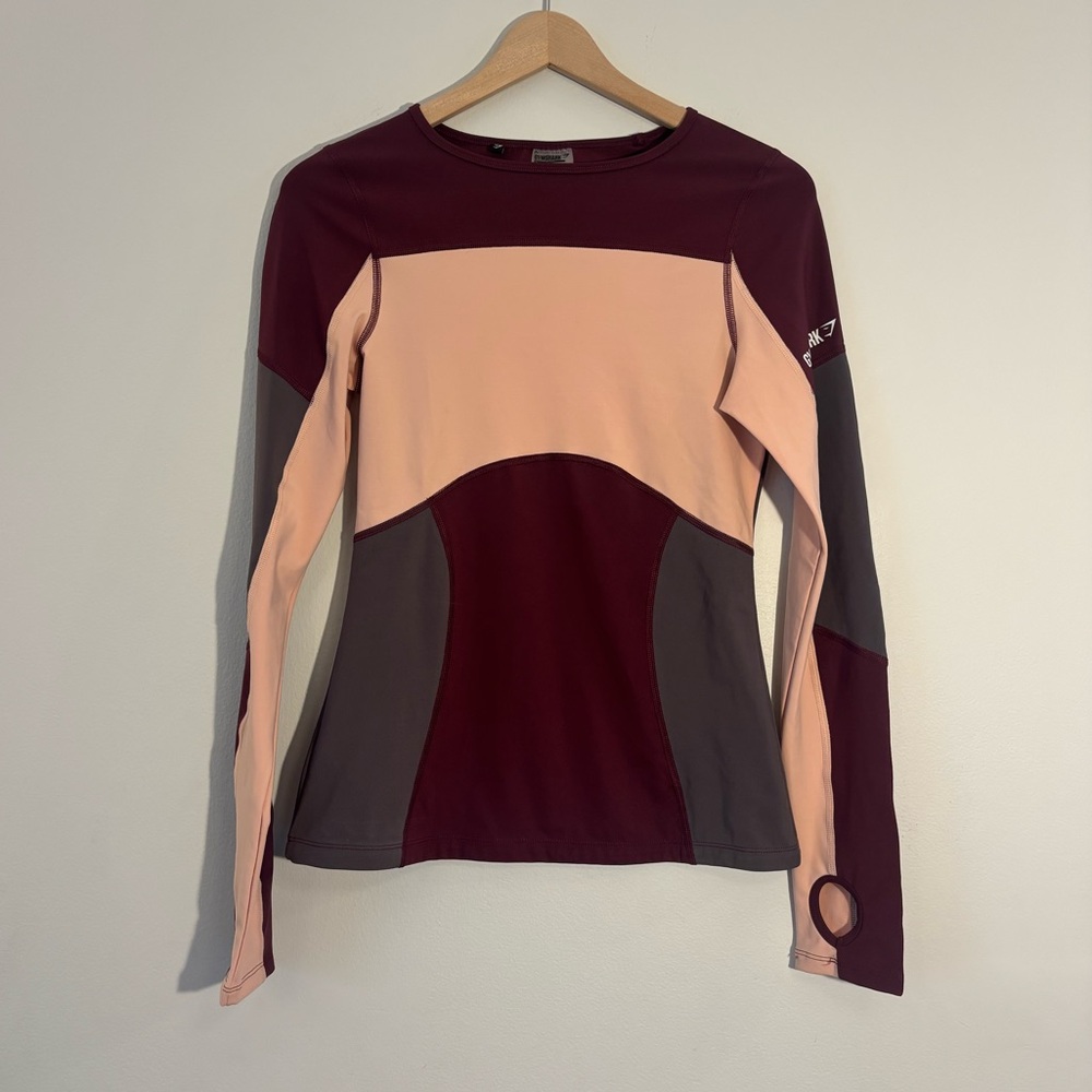 NWOT Gymshark Illusion Long Sleeve Top Dark Ruby/Blush Nude/Slate Lavender - Picture 3 of 9